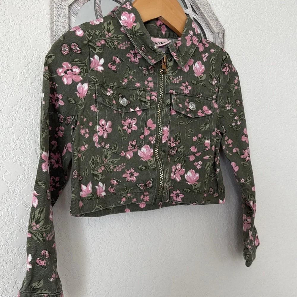 Little Lass • Olive Cropped Cargo Utility Jacket Coquette Cottagecore Floral